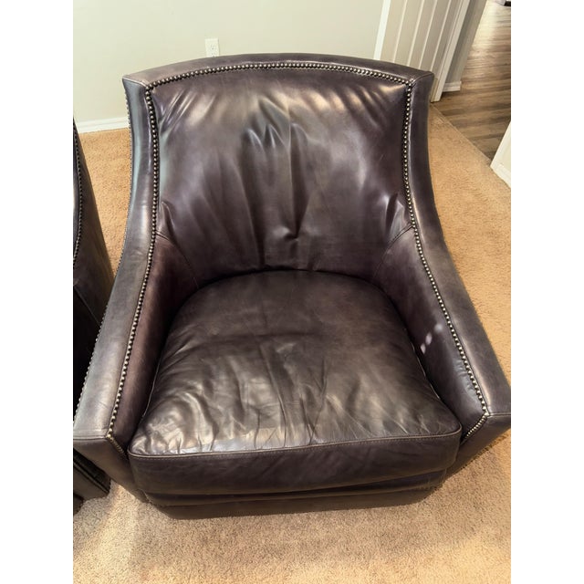 Henredon Pair of Henredon Leather Swivel Chairs- Upholstery Collection For Sale - Image 4 of 5