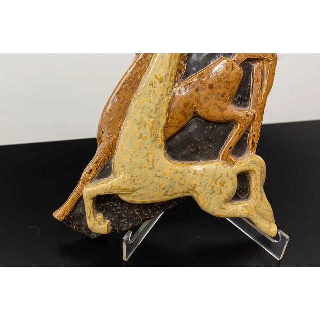 Boho Chic French Ceramic Relief with 2 Horses, 1960s For Sale - Image 3 of 8