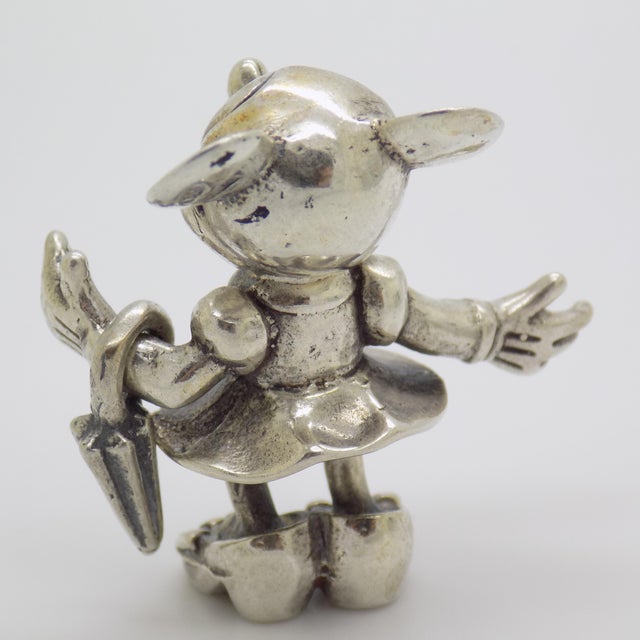 Vintage Italian Handmade Genuine Silver Minnie With Umbrella Character Figurine Sculpture, Made in Arezzo (Ar, Tuscany) For Sale - Image 6 of 10