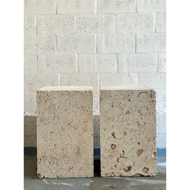 Vintage Coastal Coquina Block Dining Table Pedestal - Set of 2 For Sale - Image 11 of 12