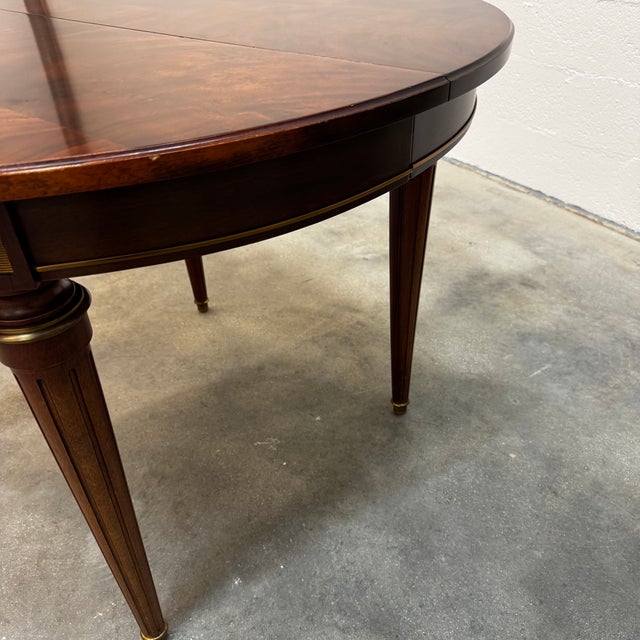 Wood Extendable Round Dining Table in Mahogany and Gilts For Sale - Image 7 of 14