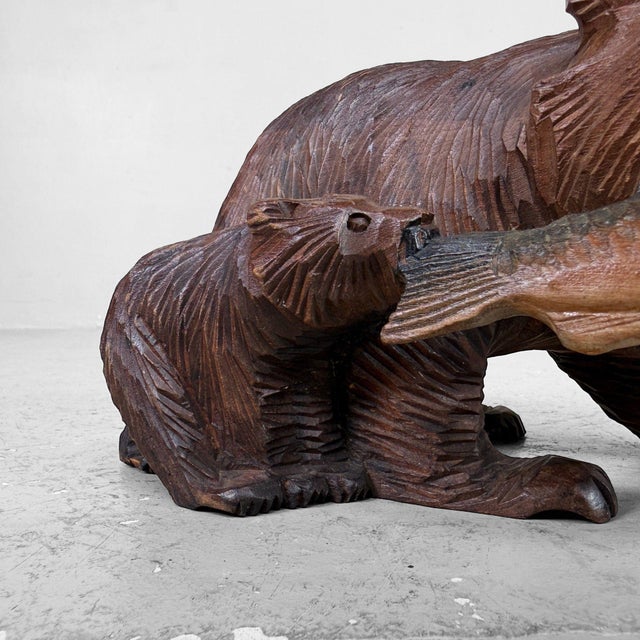Brown Japanese Kibori Kuma Carved Wooden Bear, 1950 For Sale - Image 8 of 11