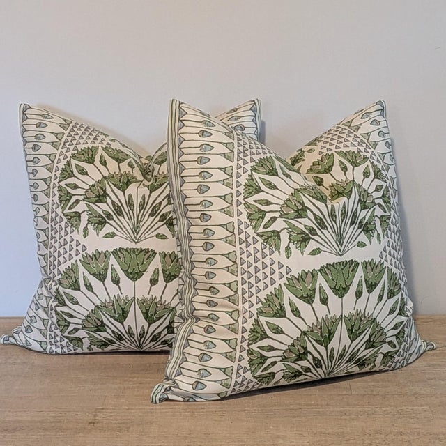 Textile Thibaut Cairo Pillows in Green - Double Sided Pair For Sale - Image 7 of 8