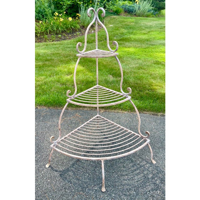 Vintage French Wrought Iron Corner Plant Stand Three Tier Etagere