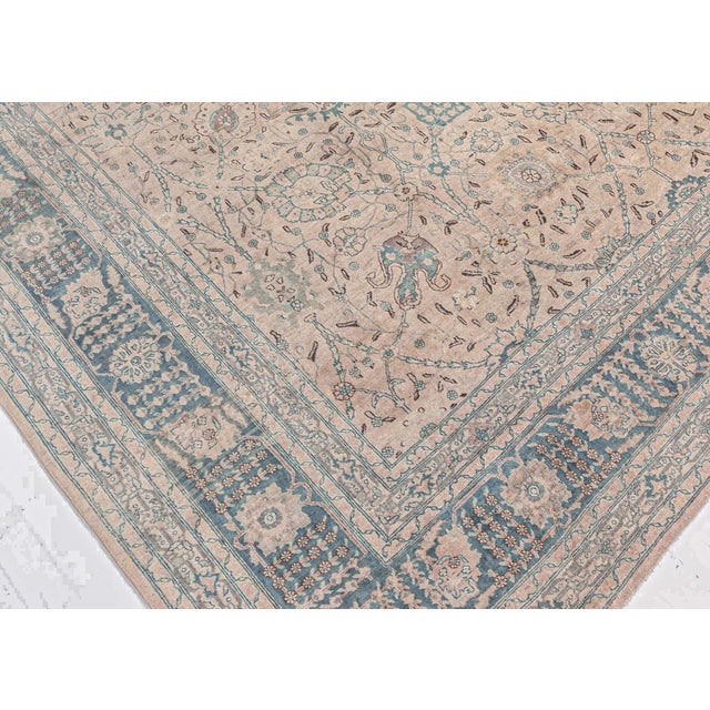 Persian Authentic Persian Tabriz Beige Green Handmade Wool Rug For Sale - Image 3 of 8
