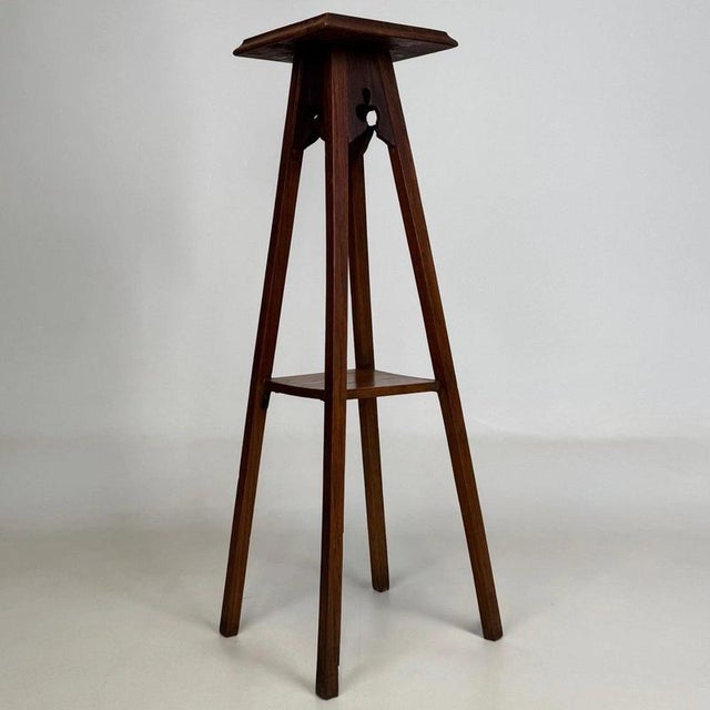 Wood Antique Early 20th Century English Edwardian Oak Planter Jardiniere Stand, 1890s For Sale - Image 7 of 9