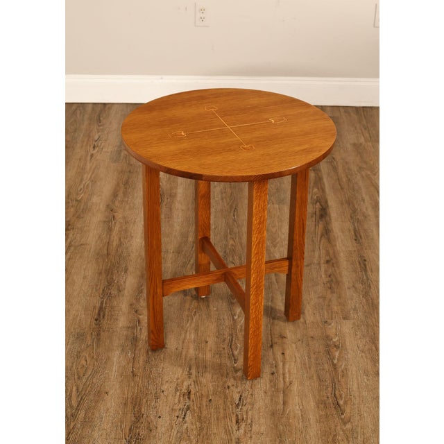 High Quality American Made Stickley Harvey Ellis Collection Round Side Table Featuring A Classic Inlaid Top With Four...