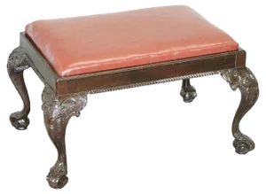 Antique English Georgian Hand Carved Claw & Ball Feet Footstool in Brown Leather