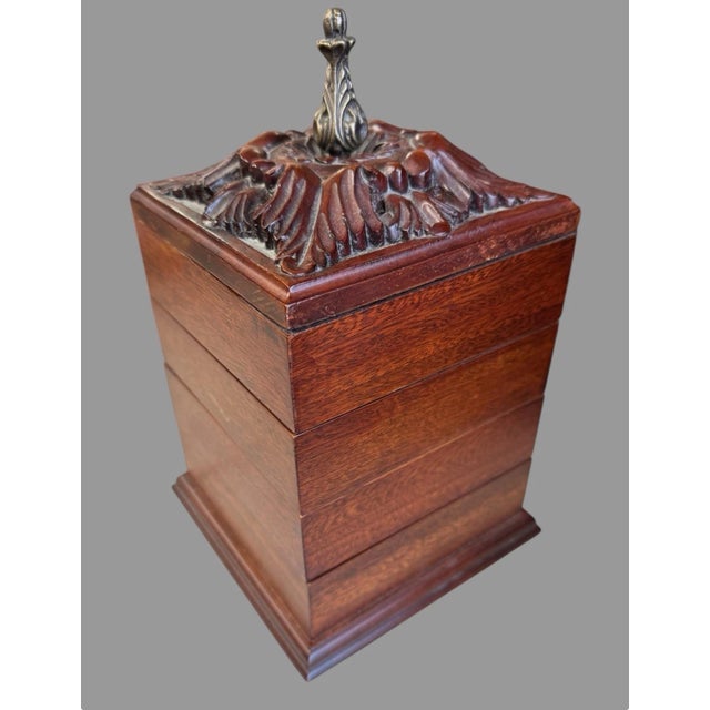 Victorian 2001 Bombay Company Rotating Tiered Mahogany Jewelry Chest With Carved Top For Sale - Image 3 of 7