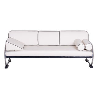 Bauhaus Sofa in Chrome, Steel, Leather by R. Slezák for Slezak Factories, Czech, 1930s For Sale