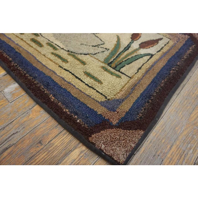 Unique White Ivory Color With Special Animalia Pattern Vintage Pictorial American Hooked Rug For Sale In New York - Image 6 of 11