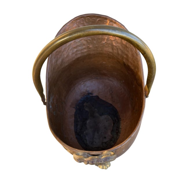 Copper Antique French Copper & Brass Coal Bucket Fireside Bin For Sale - Image 8 of 11