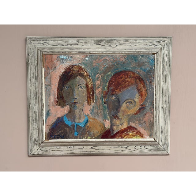 Original Swedish Oil on Hardboard – “Bortbytlingar” by Rune Sigvard – Signed – Vintage & Framed – 82 × 68 cm (32.3" ×...