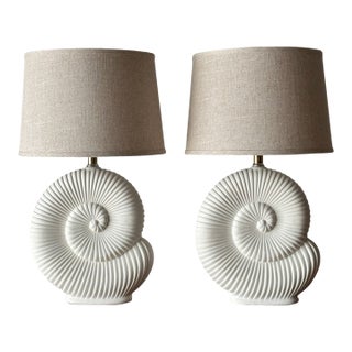 Vintage Plaster Nautilus Table Lamps, Pair For Sale