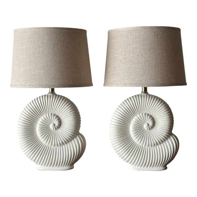 Vintage Plaster Nautilus Table Lamps, Pair For Sale