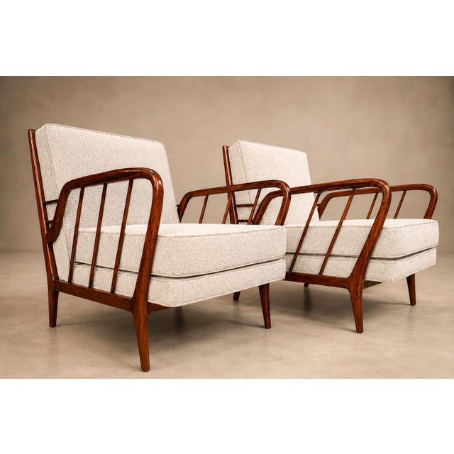 Mid-Century Brazilian Armchairs by Rino Levi, Hardwood & Bouclé, 1960s For Sale - Image 18 of 18