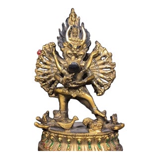 Vintage Bronze Yamantaka Statue Buddhist Wrathful Deity Vajrabhairava 7.3" For Sale