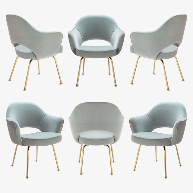Original Saarinen Executive Arm Chairs Restored in Mint Velvet, Custom Gold Edition - Set of 6 For Sale - Image 9 of 9