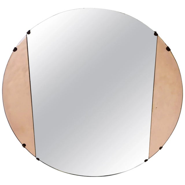 Art Deco Pink Rose Glass Round Wall Mirror, Circa 1940s For Sale - Image 12 of 12