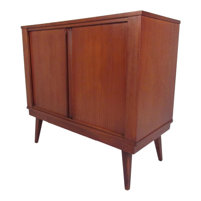 Mid Century Tambour Door Storage Cabinet Chairish