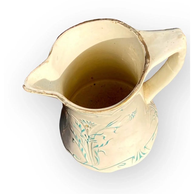 Antique French Art Nouveau Majolica Pitcher by Saint Amand Et Hamage Nord For Sale - Image 9 of 9