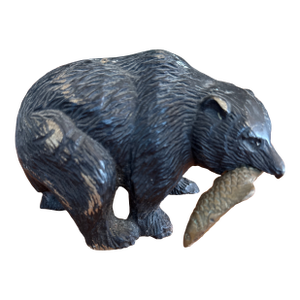 Mid 20th Century Black Bear With Salmon Catch Painted Bronze