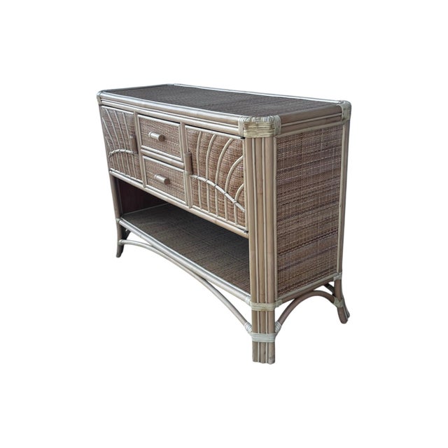 Late 20th Century Rattan Sideboard Bamboo and Wicker Buffet Cabinet Credenza Boho Coastal 49" For Sale In Naples, FL - Image 6 of 7