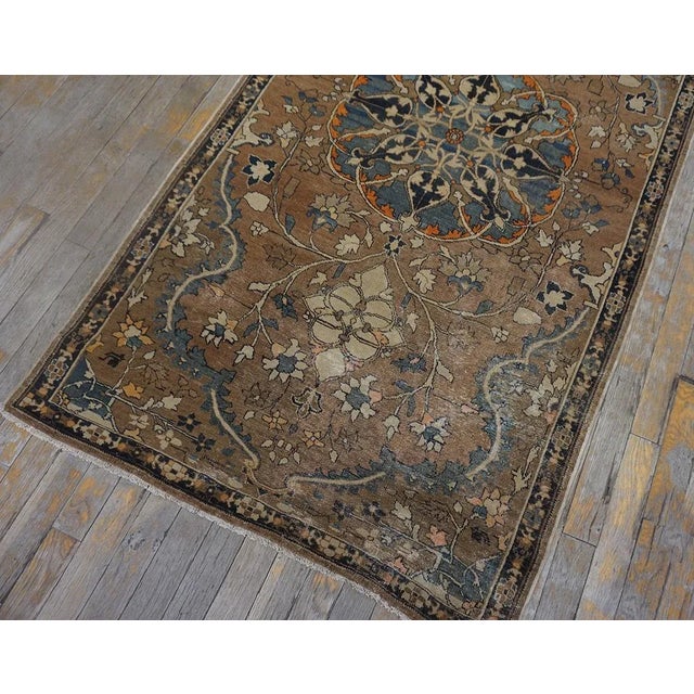 Brown Lovely Traditional Camel Color Background and Dark Blue Border Floral Design Century Persian Tabriz Rug For Sale - Image 8 of 11