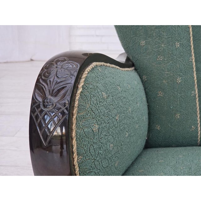 Danish Armchair in Green and Beige Furniture Wool, 1960s For Sale - Image 6 of 18