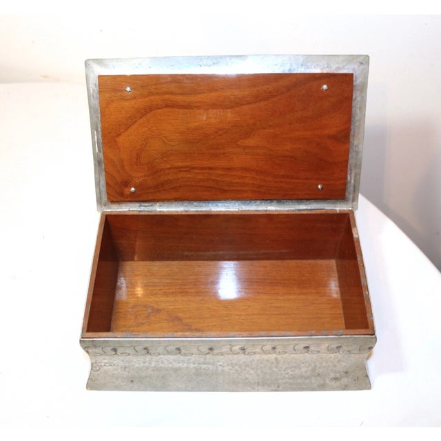 1920s Rare Antique 1923 Hand Tooled Norwegian Pewter Wood Presentation Trophy Box For Sale - Image 5 of 12