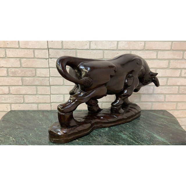 Vintage Spanish Carved Charging Bull Statue - Pair For Sale - Image 4 of 11