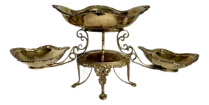French Revival Brass Epergne Centerpiece With Three Scalloped Removable Bowls
