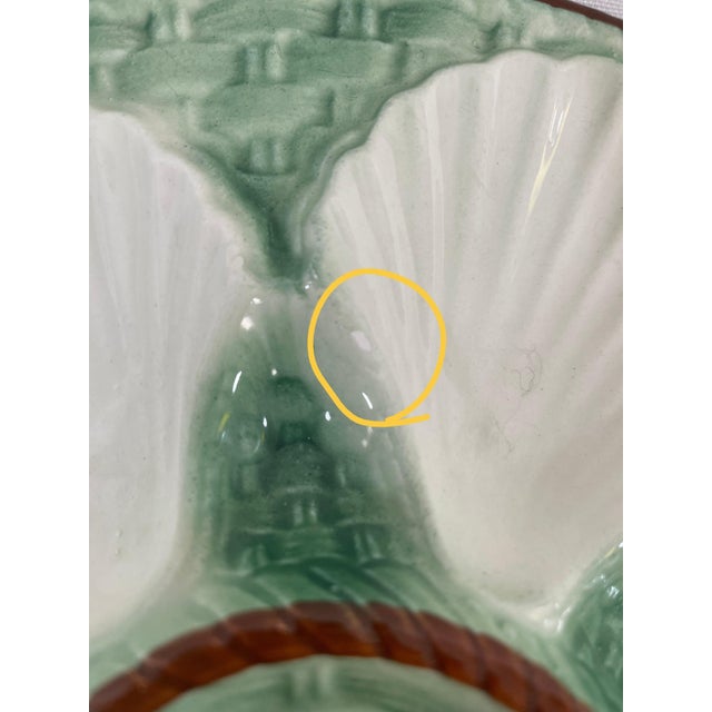 1930s French Longchamp Green and White Majolica Oyster Plate For Sale - Image 9 of 16