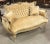 Elegance and comfort assured. Fully refinished in gold leaf and padding. We changed the upholstery to a gorgeous high end...
