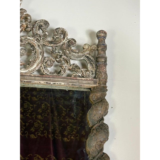 Italian Baroque Silvered Wall Mirror, 19th Century, Hand-Carved Wood For Sale - Image 10 of 11