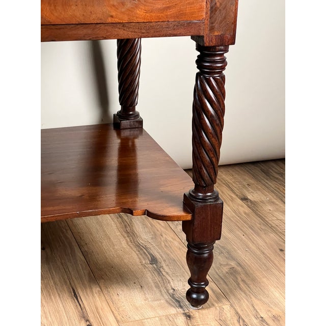 Brown Antique Federal Mahogany Two Drawer Work Stand With Lions Head Pulls C. 1820 For Sale - Image 8 of 11