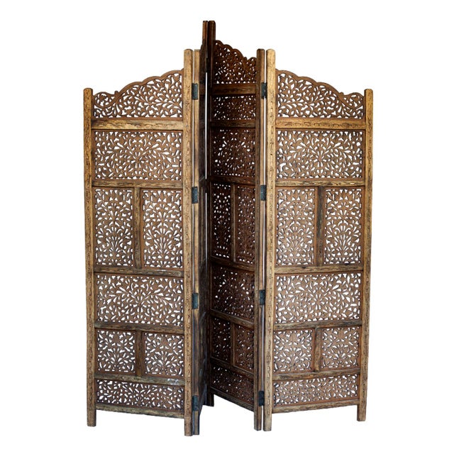 Indian Vintage Handcrafted Wood Screen; Room Divider For Sale - Image 3 of 12