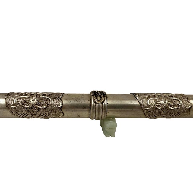 Asian Antique Chinese/Tibetan Silver Smoking Pipe, Late Qing Dynasty, Handcrafted Art For Sale - Image 3 of 14