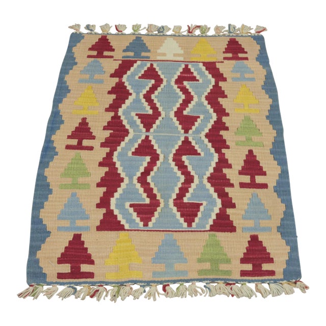 1970s Scandinavian Blue Kilim Rug For Sale