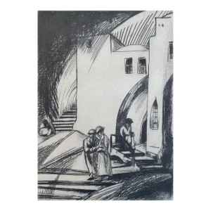 Isaac Lichtenstein 1, Bezalel School Jerusalem Israeli Judaica Etching - Street