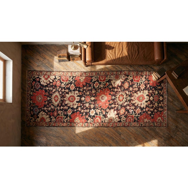 Textile 1930s Black Geometric Antique Caucasian Karabagh Rug 3'8" X 19'7" Handknotted Wool Carpet For Sale - Image 7 of 8