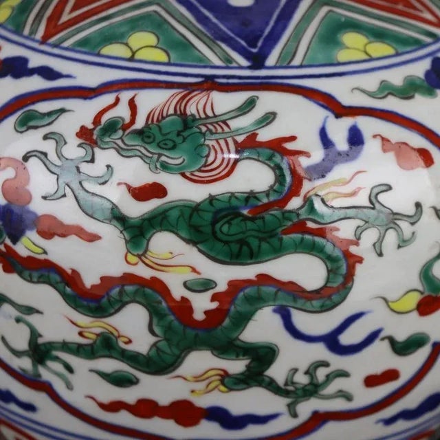 Early 20th Century Chinese Vintage Ceramic Vase,Ming Dynasty Wanli Marked Blue and White Doucai Porcelain Dan Ping Vase Hand Painted Dragon Phoenix Pattern For Sale - Image 5 of 9