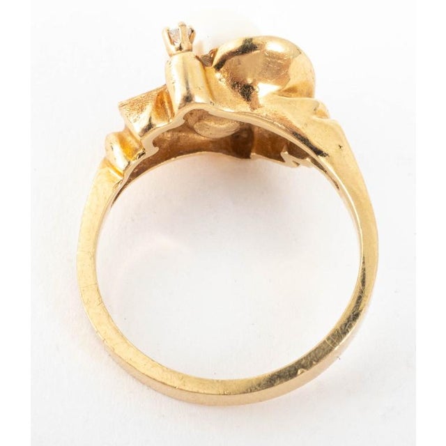 Late 20th Century 18k Yellow Gold, Pearl & Diamond Ring For Sale - Image 5 of 6