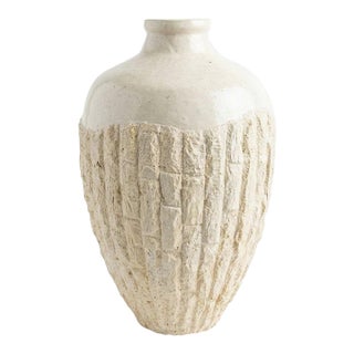 Vintage 1980s Postmodern Tessellated Mactan Stone Large Floor Vase 37" For Sale