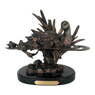 Spring Time Wetland 'Bronze' Sculpture - a Family of Ducks & Six Ducklings by Marc Pierce, Numbered & Signed For Sale