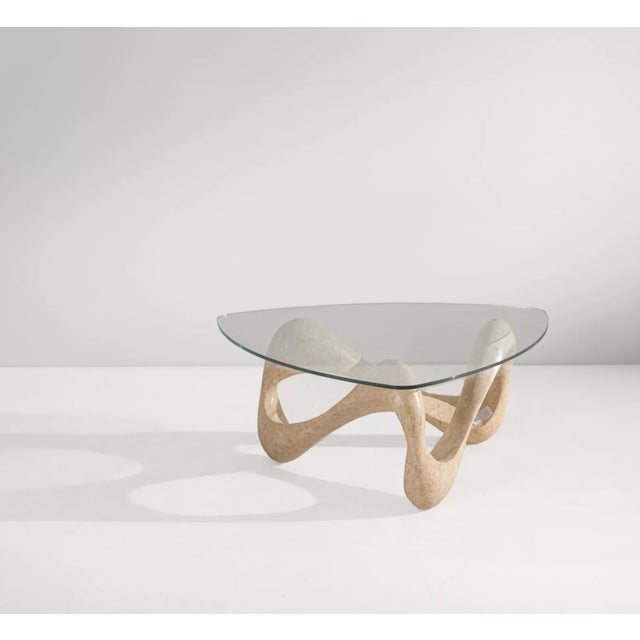 1980s Handcrafted Italian Coffee Table in Organically Shaped, Stone-Patinated Wood with Polished Glass Top For Sale - Image 5 of 5