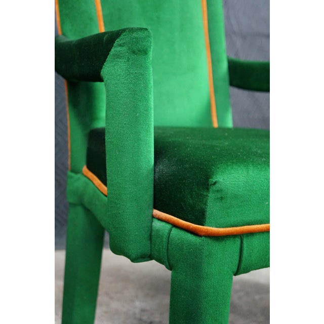 8 Mid 20th Century Hollywood Regency Green Velvet Parsons Style Dining Chairs After Milo Baughman For Sale - Image 11 of 18