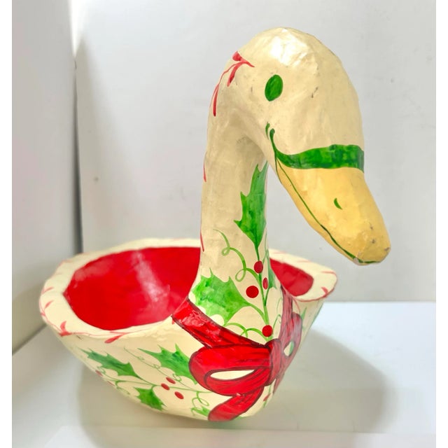 Swan Bowl - Vintage Paper Mache – Hand Painted Christmas Swan Centerpiece Dish For Sale - Image 4 of 12