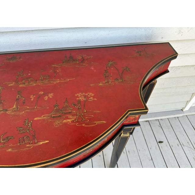 Vintage Sarreid Red and Black Lacquered Chinoiserie Console Table For Sale - Image 9 of 9