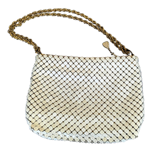 Original Whiting & Davis White Metal Mesh Purse With Gold Chain